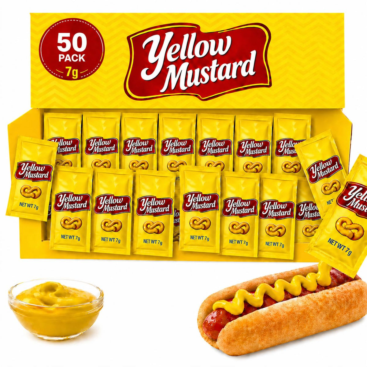 PailSail Yellow Mustard 7g bulk packets for easy bulk distribution at events