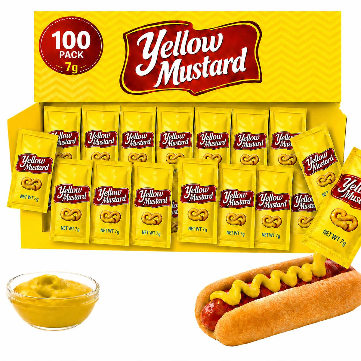 PailSail yellow mustard 7g packets in bulk pack for easy portioning