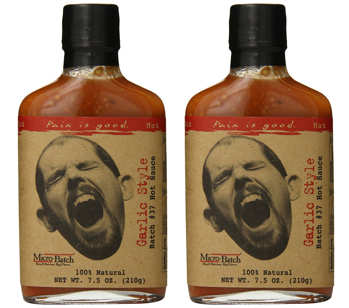Pain is Good Garlic Style Hot Sauce bottle 2-pack boosts pork and vegetables with bold garlic heat.