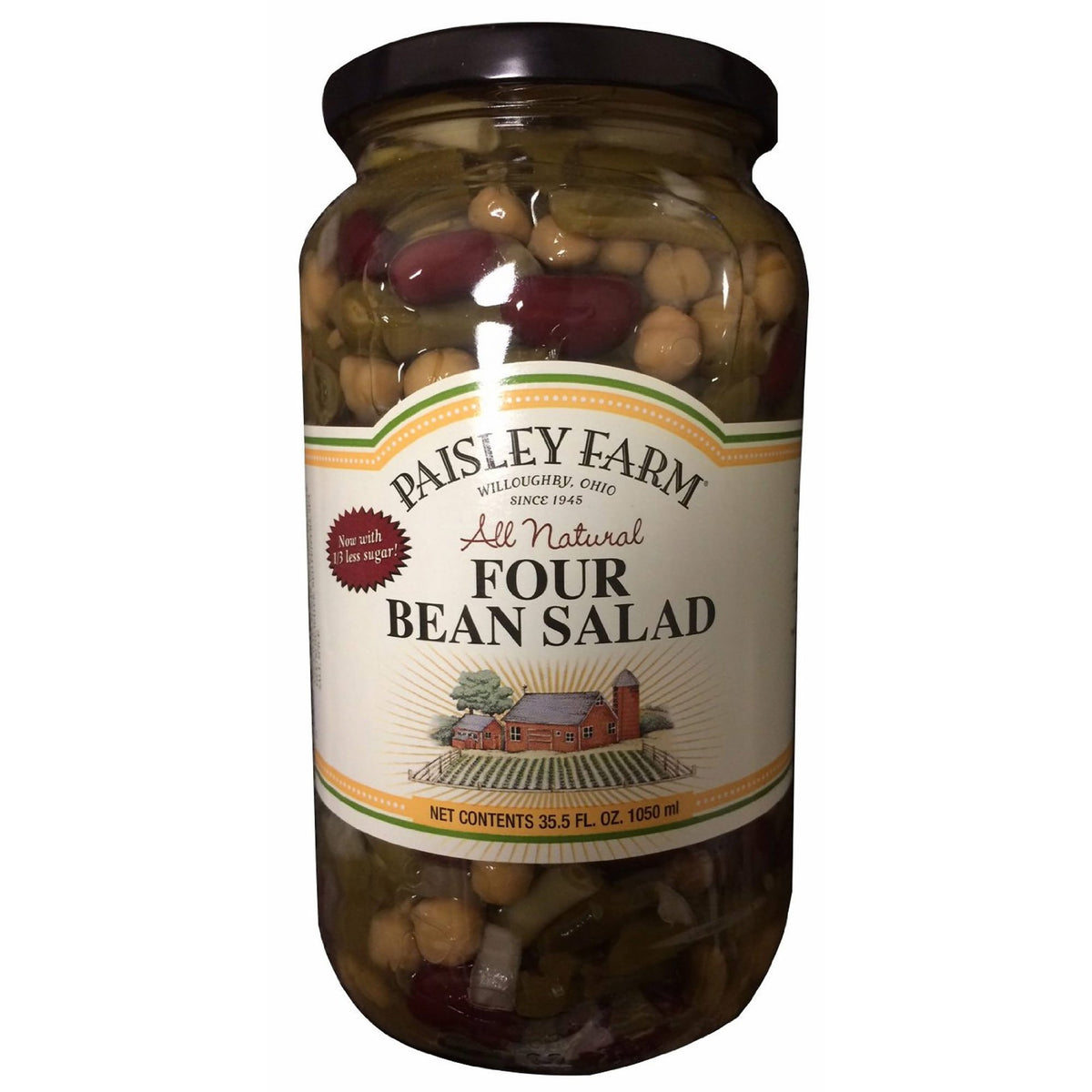 Paisley Farm Natural Four Bean Salad jar, ready to serve as snack or side.