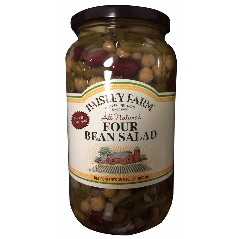 Paisley Farm Natural Four Bean Salad jar, ready to serve as snack or side.