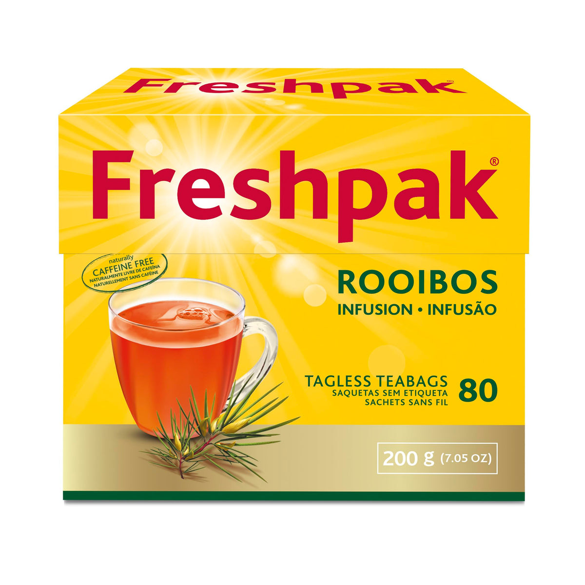 Steaming cup of Freshpak Rooibos tea shows rich color and warmth.