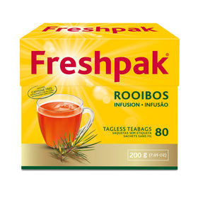 Steaming cup of Freshpak Rooibos tea shows rich color and warmth.