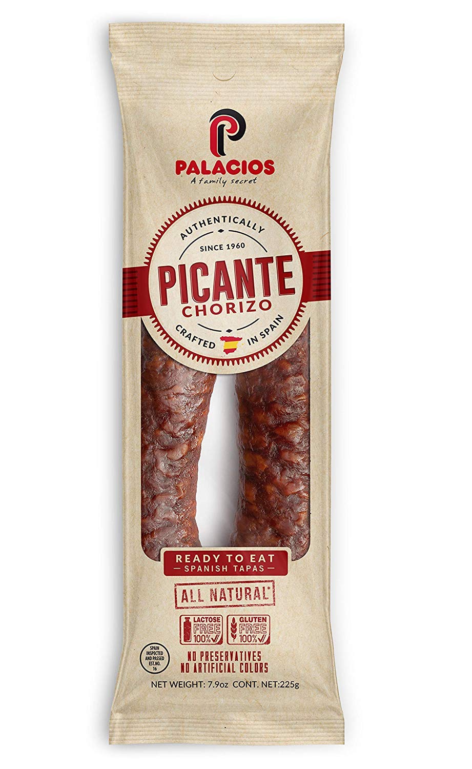Palacios Chorizo Autentico Hot slices ready to serve, perfect for sandwiches or tapas.