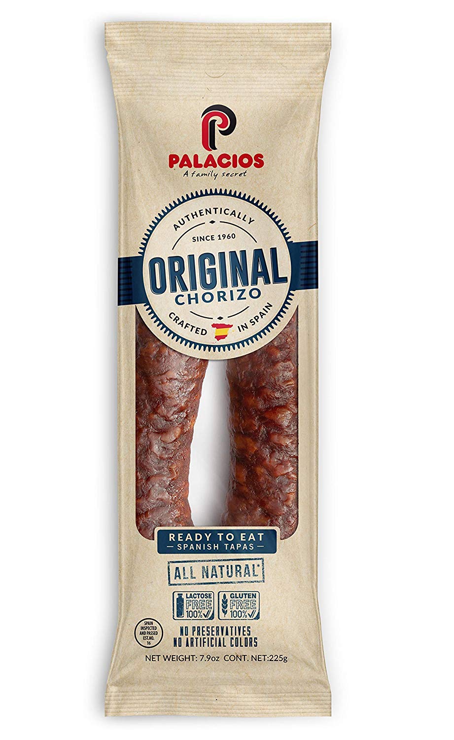 Palacios Quixote Spanish chorizos, pack of four, ready for broiling, paellas, or tapas