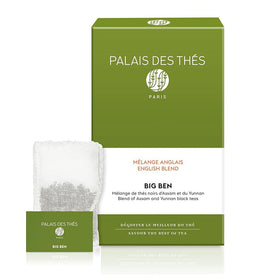 Palais des Thés Big Ben English Breakfast tea bags packaging signals premium quality for mornings.