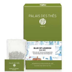 Palais des Thés Blue of London bergamot tea bag for bright afternoon flavor.