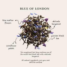 Palais des Thés Blue of London cornflower petals in tea for floral notes.