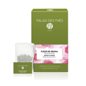 Palais des Thés Geisha Flower Green Tea bag ready to steep for a fragrant, calming cup.