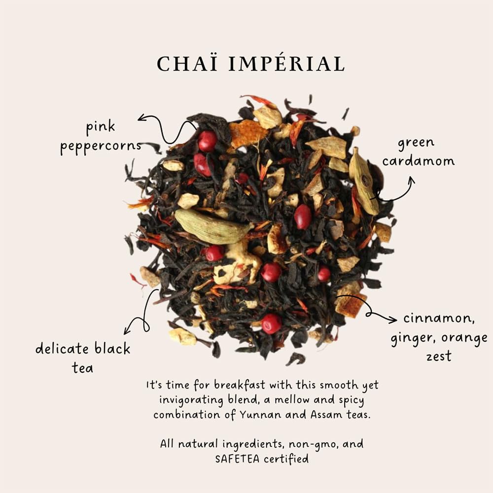Palais des Thés Imperial Chai spices cardamom and pink pepper in a close-up for bold flavor.