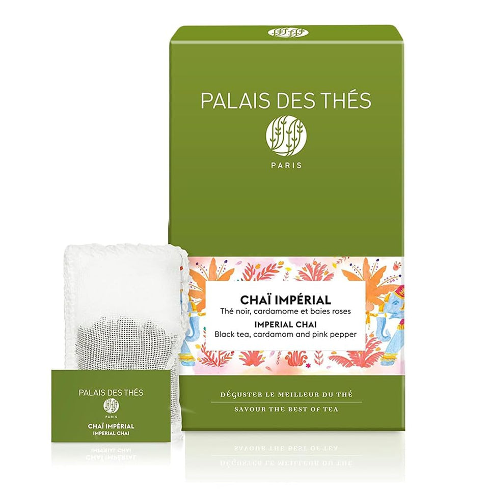 Palais des Thés Imperial Chai tea bag on label showing premium quality and aroma.