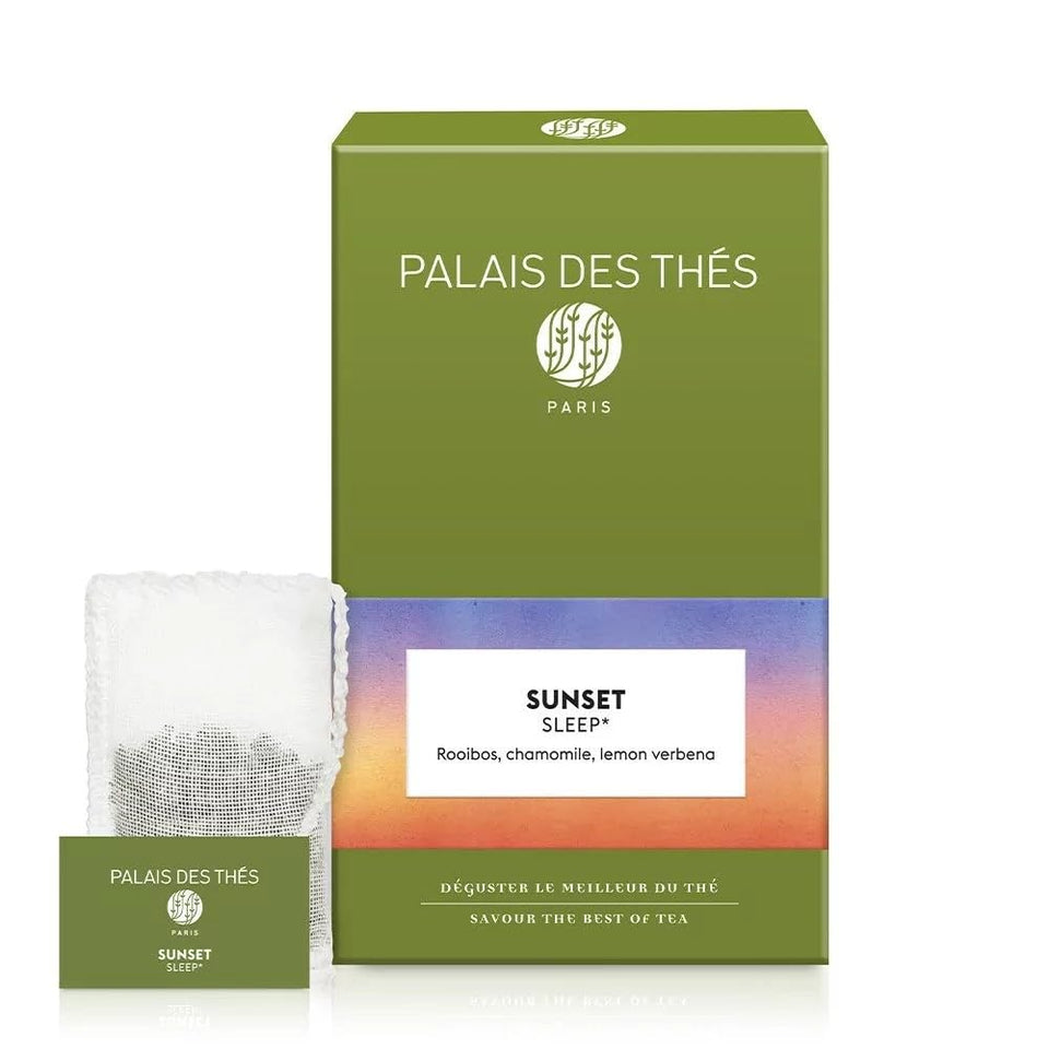 Palais des Thés Sunset Sleep tea bags for a calming evening ritual.