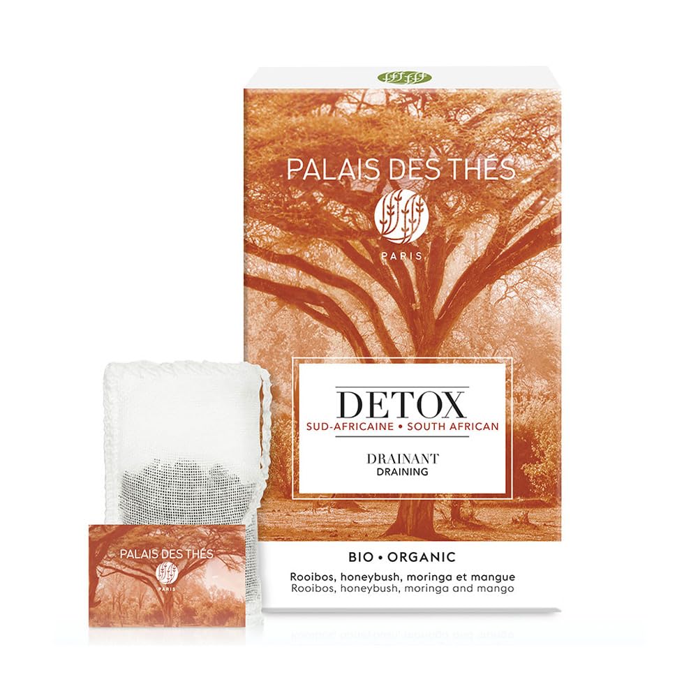 Palais des Thés Rooibos tea bags, premium blend for rich caffeine-free flavor and soothing aroma.