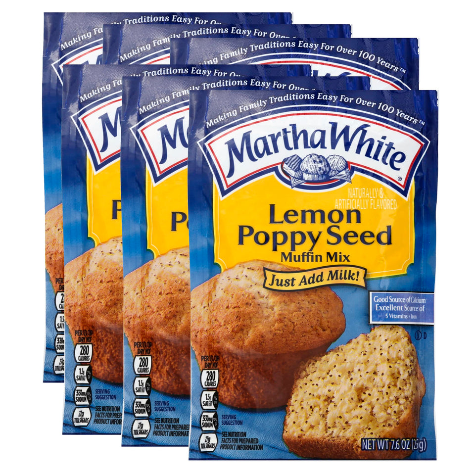 Palatize Martha White lemon poppy seed muffin mix box-front for quick lemony breakfasts