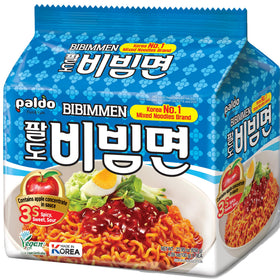Paldo Bibim Cold Noodle pack front view, quick lunch option.