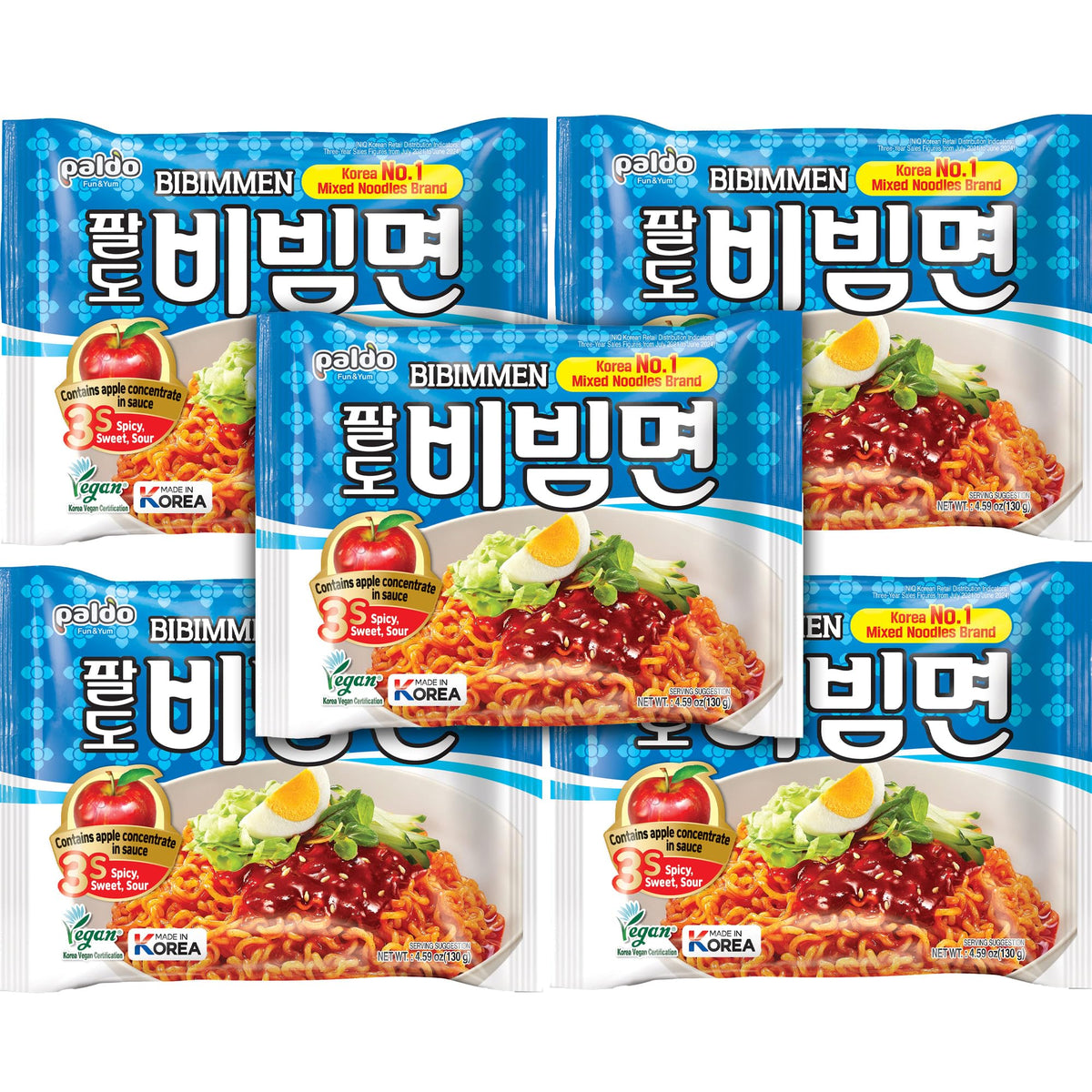 Paldo Bibim Cold Noodle noodles being swirled with sauce.