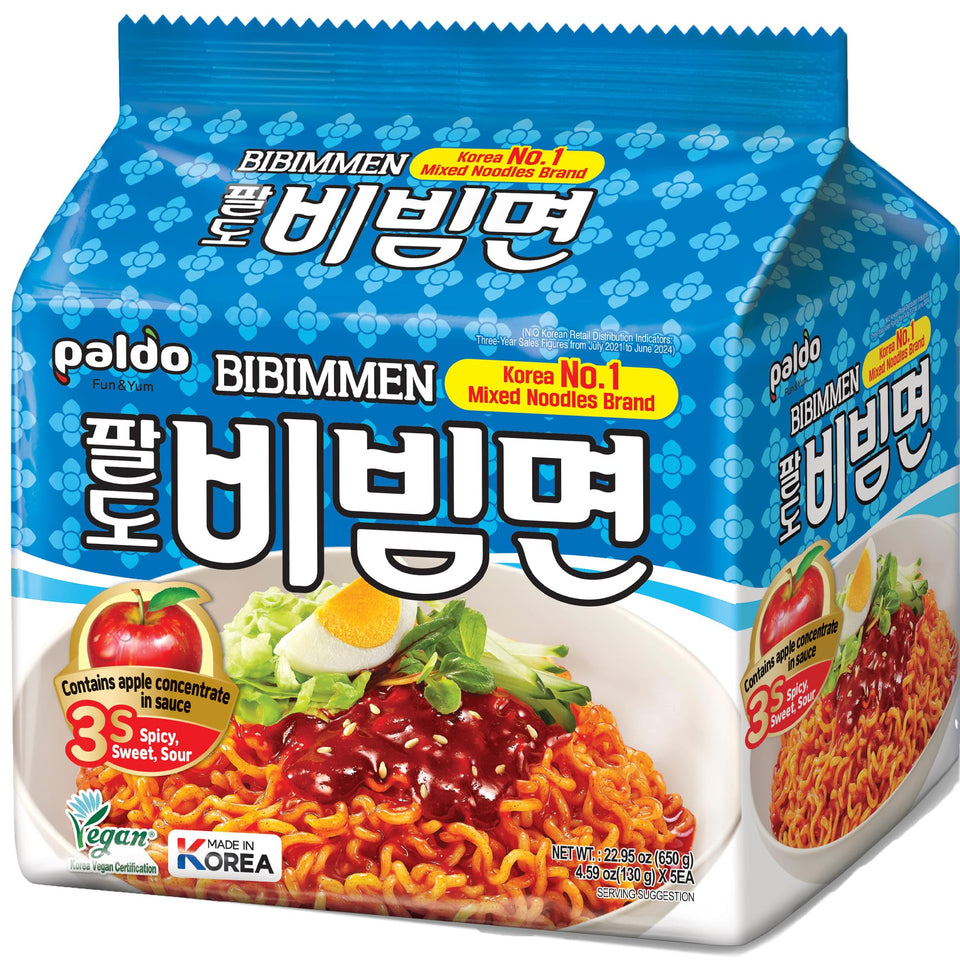 Paldo Fun & Yum Bibimmen 20-pack offers fast cold noodles for family meals.
