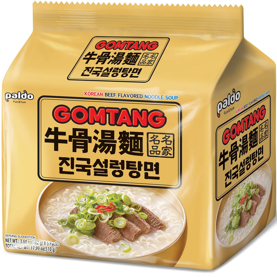 Paldo Fun & Yum Gomtang ramen box front, ideal for family meals.