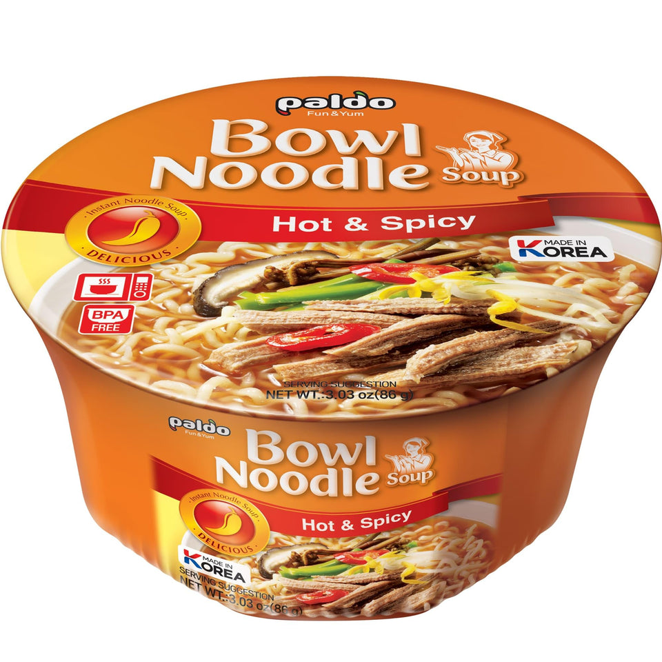 Paldo Hot & Spicy Noodle Cup Pack shows convenient servings for quick meals.