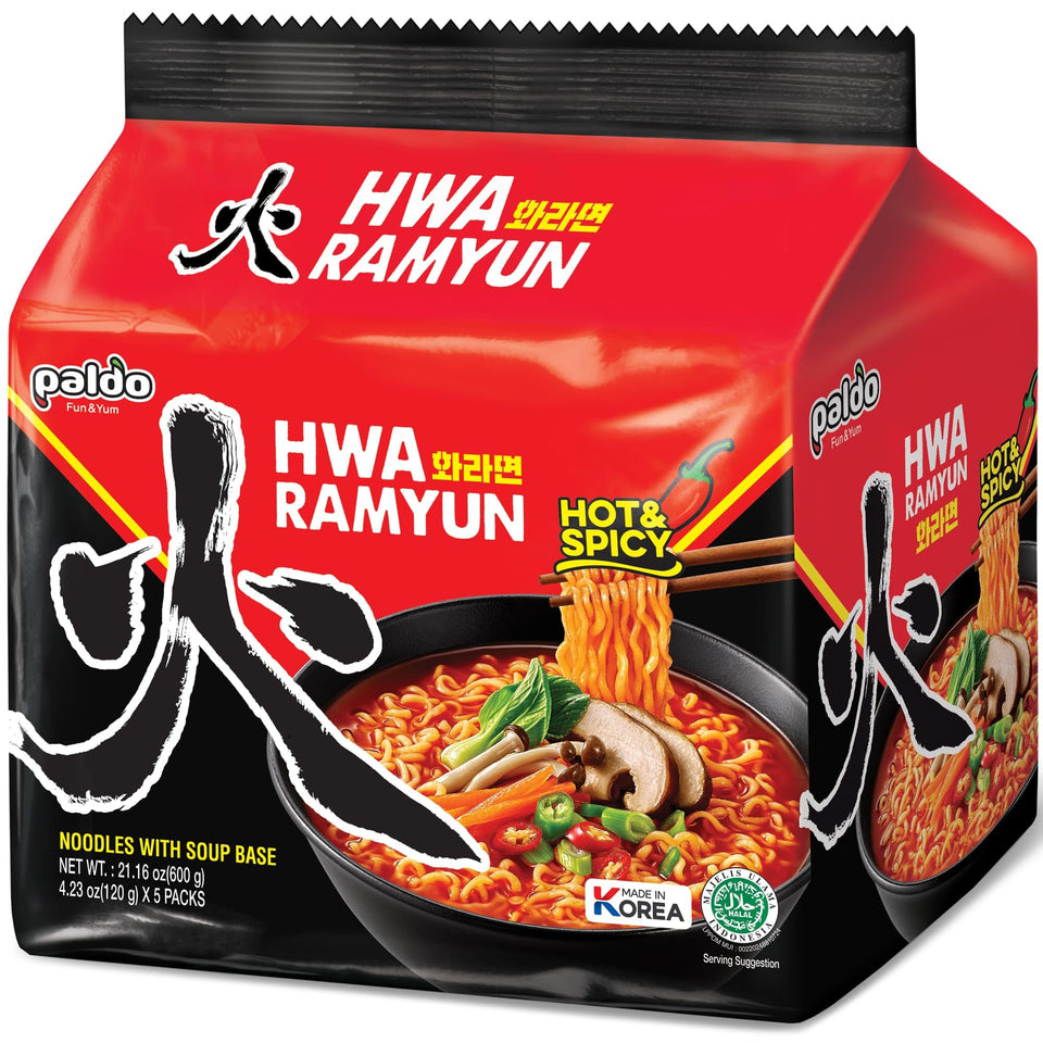 Paldo Hwa Ramyun spicy noodles in a steaming bowl for a quick, flavorful meal