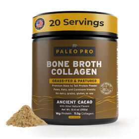 Paleo Pro bone broth collagen powder tub, high-protein blend for daily support