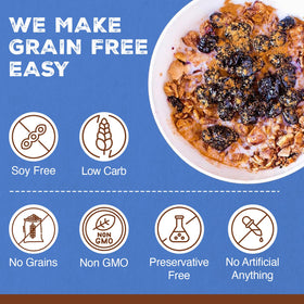 Paleonola dried blueberries pieces on granola to emphasize fruity sweetness.