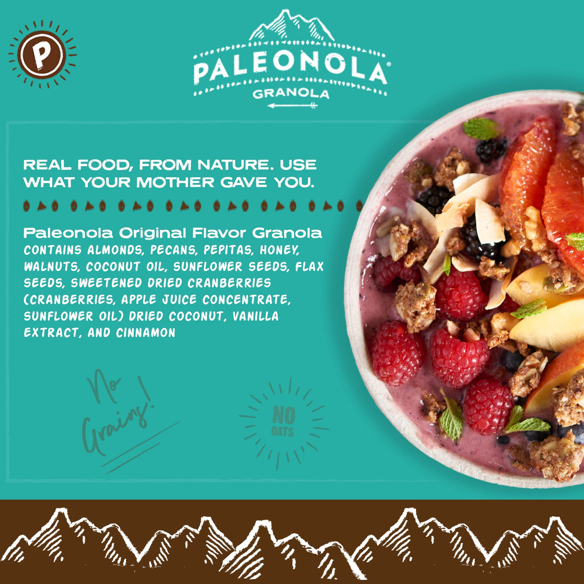Paleonola Original granola in a yogurt bowl with honey drizzle.