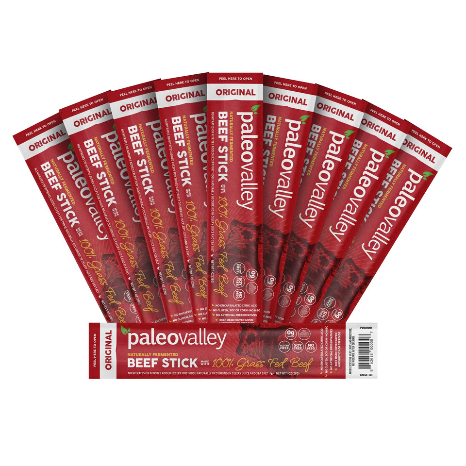 Paleovalley Beef Sticks on the go provide high protein.