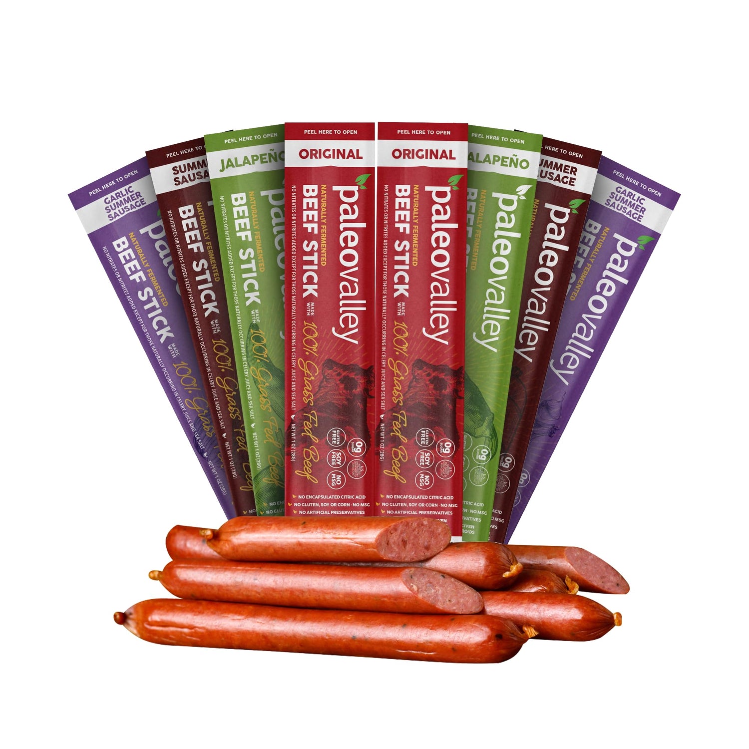 Paleovalley beef sticks pack shot—convenient paleo snack for on-the-go