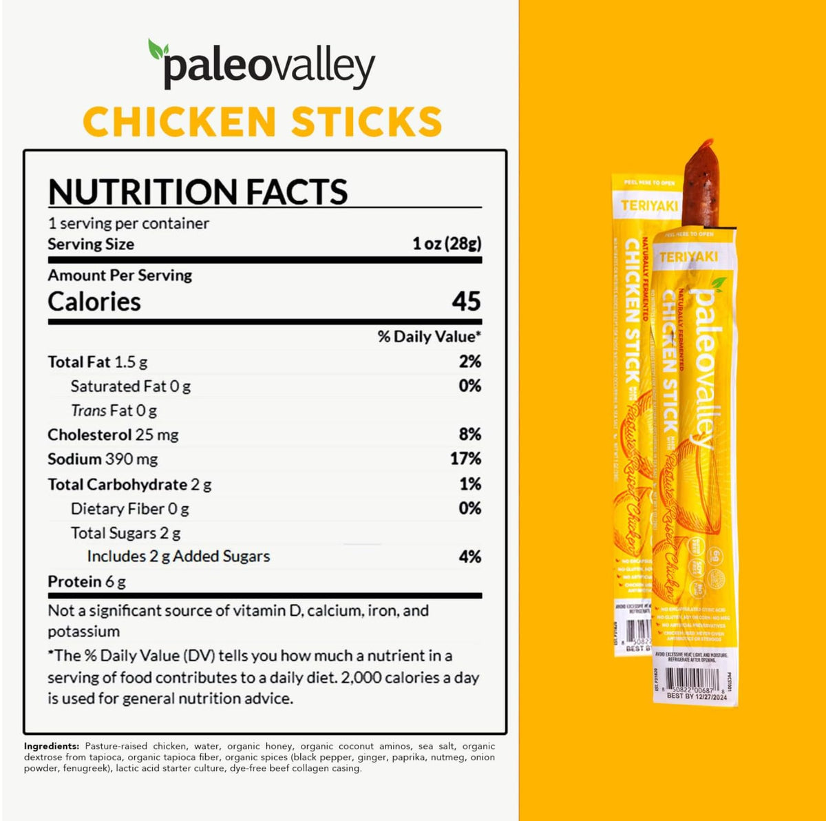 Paleovalley Teriyaki flavor sticks on-the-go snack for hiking or errands.