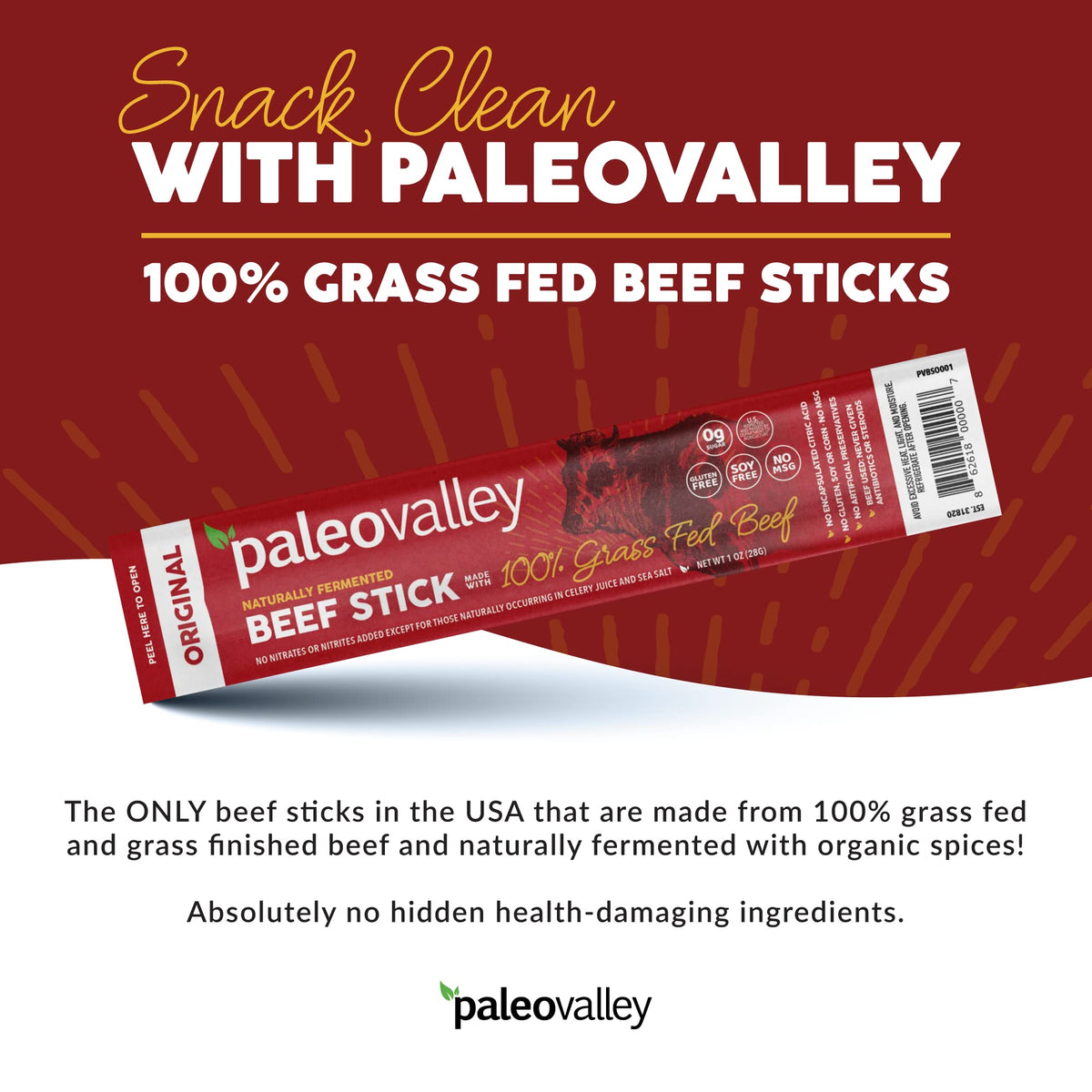 Paleovalley Fermented Beef Sticks highlight probiotic richness.
