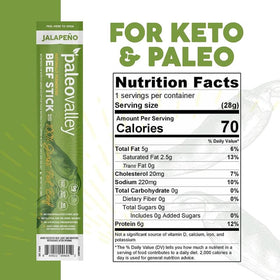 Close-up of Paleovalley Jalapeno Beef Sticks bite showing savory heat