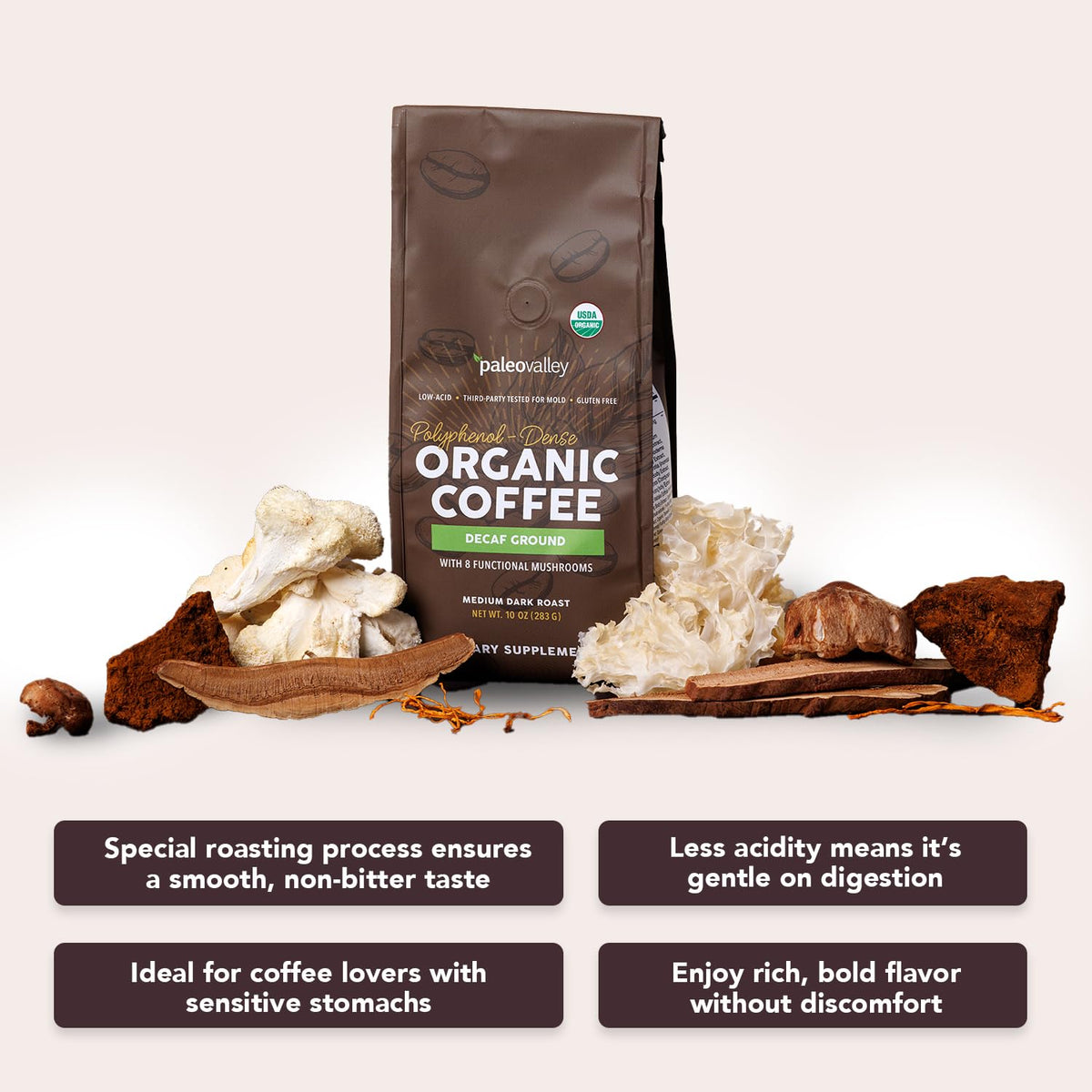 Paleovalley low-acid coffee aroma perfect for digestion-friendly sipping