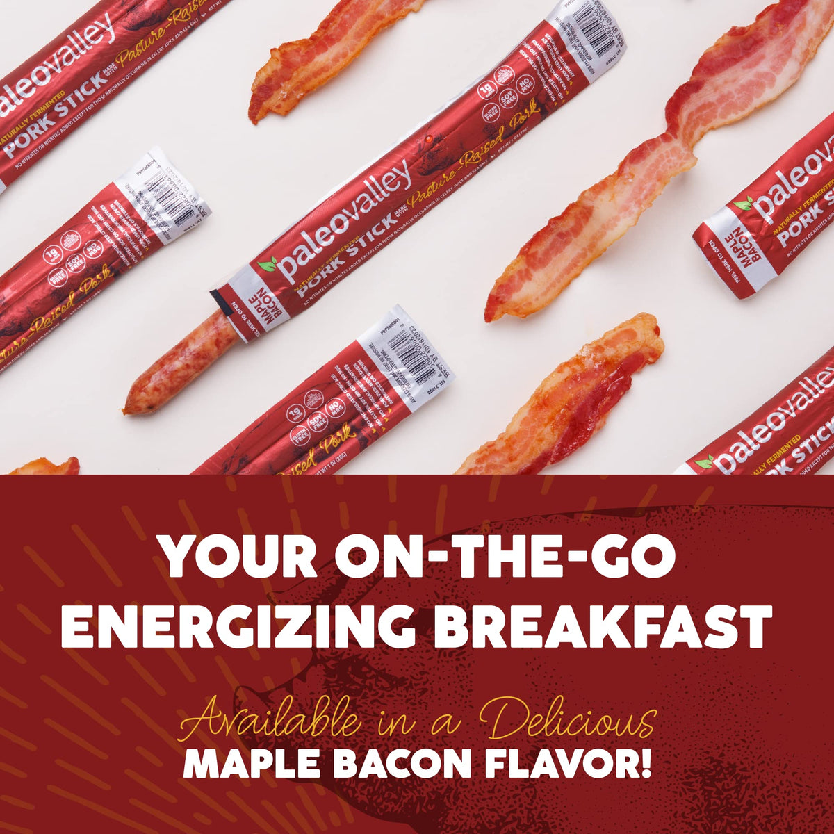 Paleovalley Pork Sticks Gluten-Free Label emphasizing quality and dietary suitability