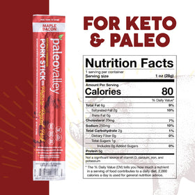 Paleovalley Pork Sticks Maple Bacon unwrap close-up highlighting savory flavor