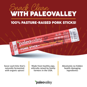 Paleovalley Pasture-Raised Pork Sticks arranged as an on-the-go snack for active days