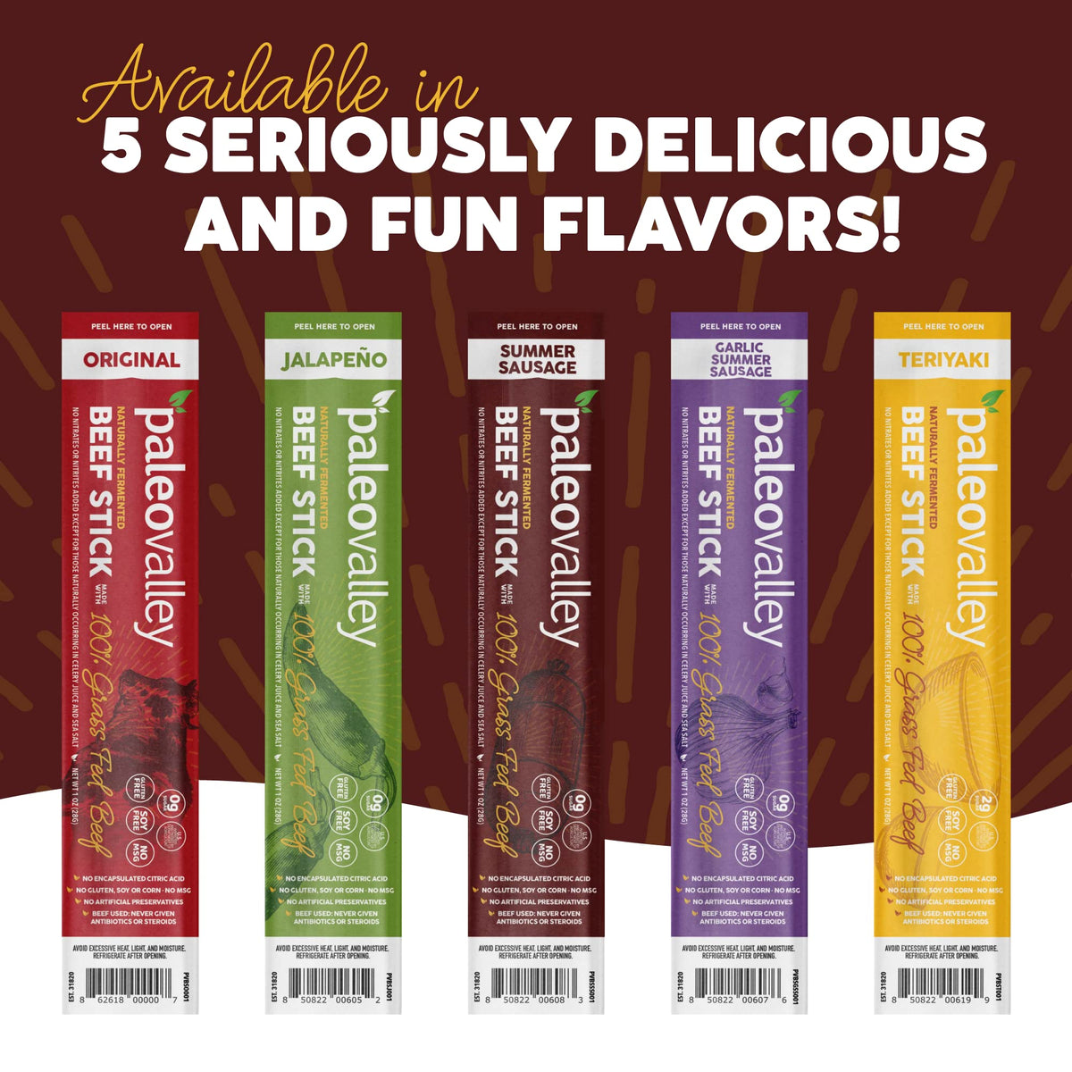 Gluten-free label on Paleovalley Summer Sausage product packaging.