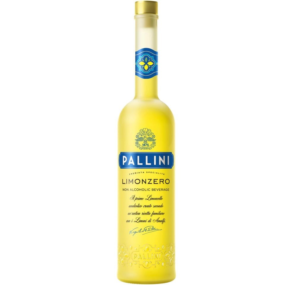 Pallini Limonzero bottle on a bar for zero-proof sipping with friends
