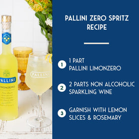 Close-up of Pallini Limonzero label emphasizing zero-alcohol heritage