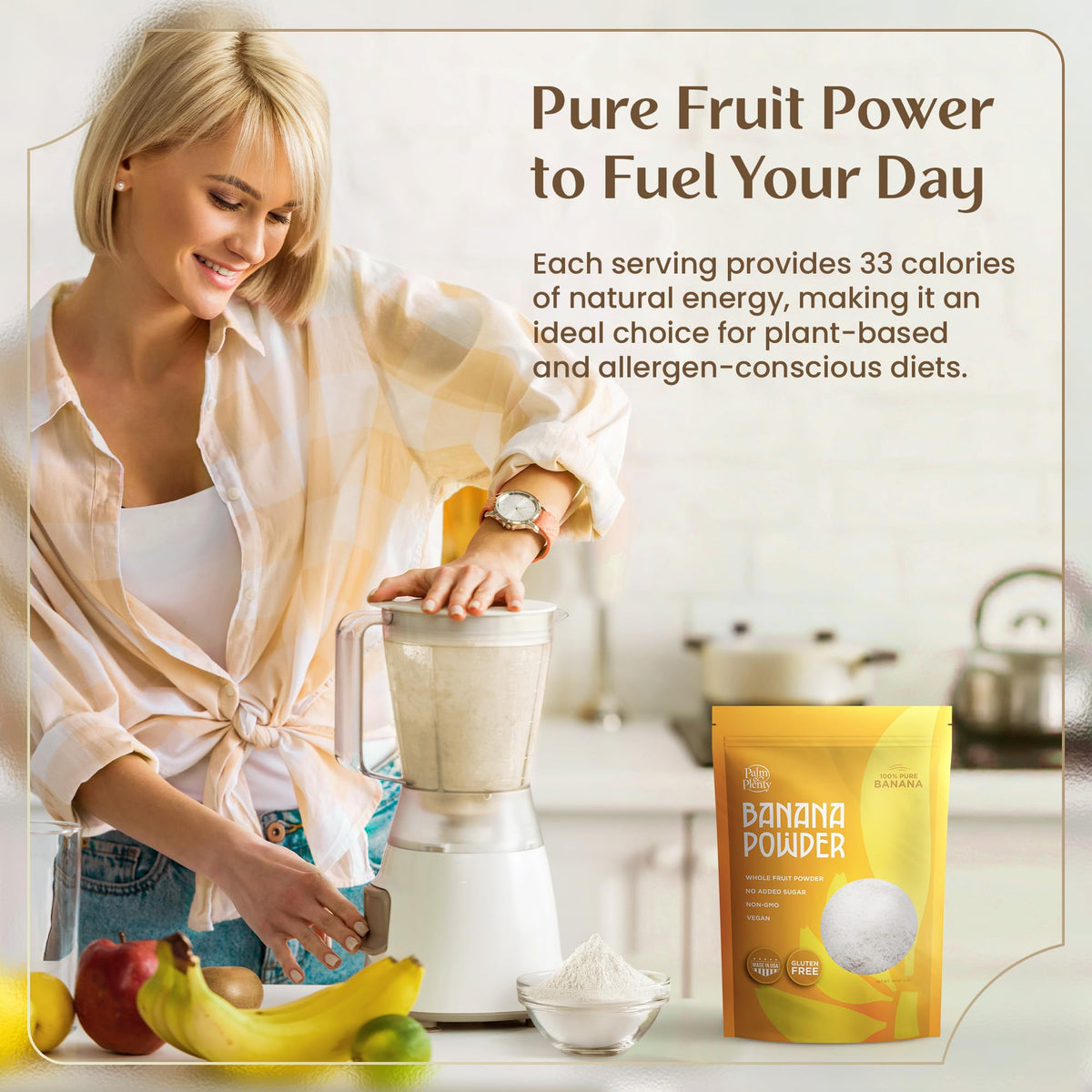 Palm & Plenty Banana Powder dissolving in liquid to create smooth puree.