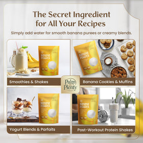 Palm & Plenty Banana Powder label close-up signaling non-GMO vegan gluten-free.