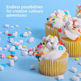 Palm and Plenty vanilla marshmallow bits and assorted colors for toppings