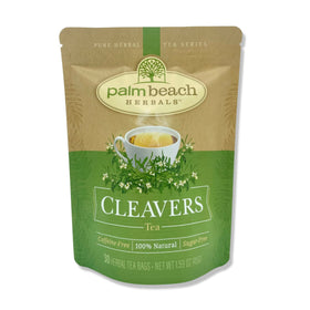 Palm Beach Medicinal Herbs Cleavers Tea packaging in a foil-lined pouch locks in freshness