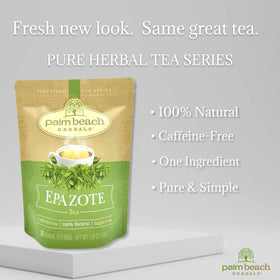 Palm Beach Epazote Tea closeup shows 30-tea-bag package for easy, filler-free tea.