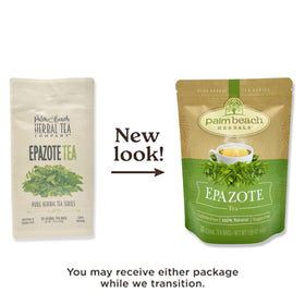 Palm Beach Epazote Tea steeping in a cup highlights earthy aroma and smooth taste.
