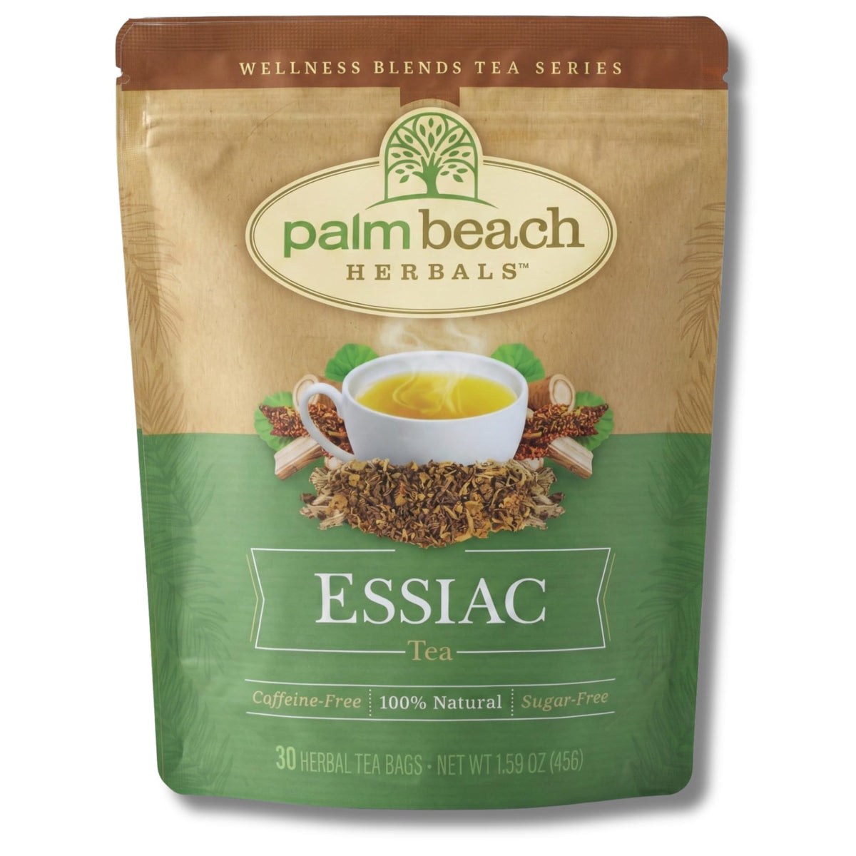 Palm Beach Medicinal Herbs Essiac Tea foil-lined pouch for fresh, caffeine-free daily ritual