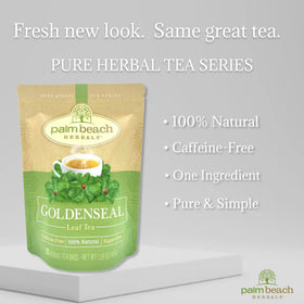 Palm Beach Medicinal Herbs Goldenseal Leaf Tea being steeped in a cup for hot or iced serving