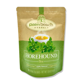 Palm Beach Medicinal Herbs horehound tea bags for a caffeine-free soothing ritual for digestive and respiratory comfort.