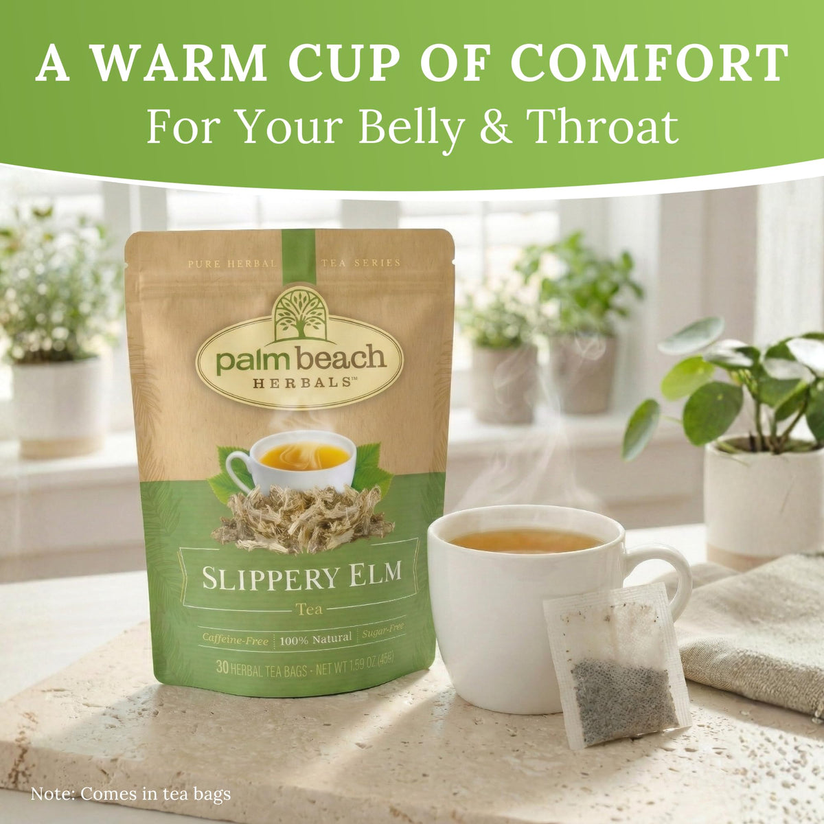 Palm Beach Medicinal Herbs Slippery Elm Tea gifting-ready packaging, thoughtful wellness gift