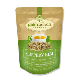 Palm Beach Medicinal Herbs Slippery Elm Tea pouch ready for brewing, freshness preserved